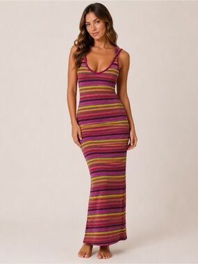 Chesley Striped V-Neck Maxi Dress Size Small